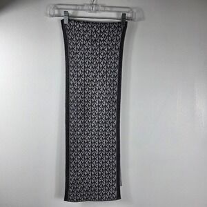 Michael Kors MK Logo Scarf Gray Black Acrylic Knit Winter Warm Fashion Accessory